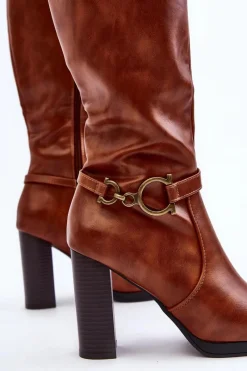 Online Boto Damskie Kozaki Na Słupku Z Ozdobą Przed Kolano Camel Rahallis