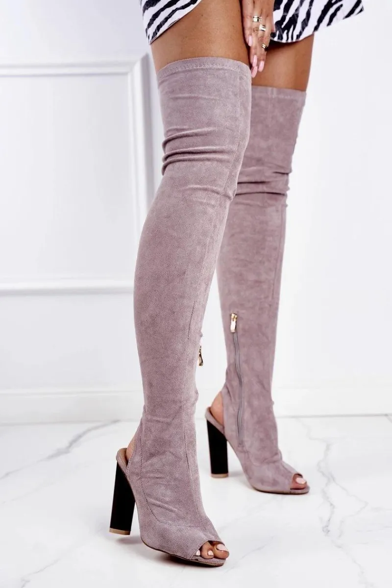 Kozaki Wiosenne|Kozaki Na Obcasie>Boto Damskie Kozaki Na Słupku Zamszowe Lu Boo Szare Aramis