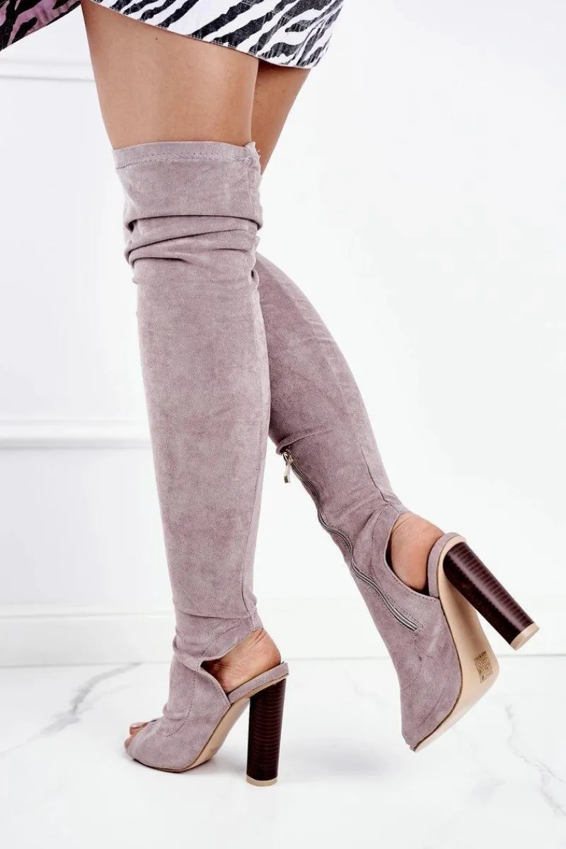 Kozaki Wiosenne|Kozaki Na Obcasie>Boto Damskie Kozaki Na Słupku Zamszowe Lu Boo Szare Aramis