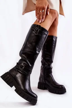 Kozaki Wiosenne|Kozaki Płaskie>Boto Damskie Kozaki Przed Kolano Czarne Mariett