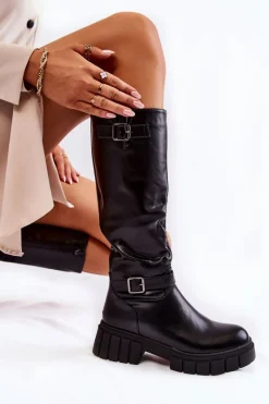 Kozaki Wiosenne|Kozaki Płaskie>Boto Damskie Kozaki Przed Kolano Czarne Mariett