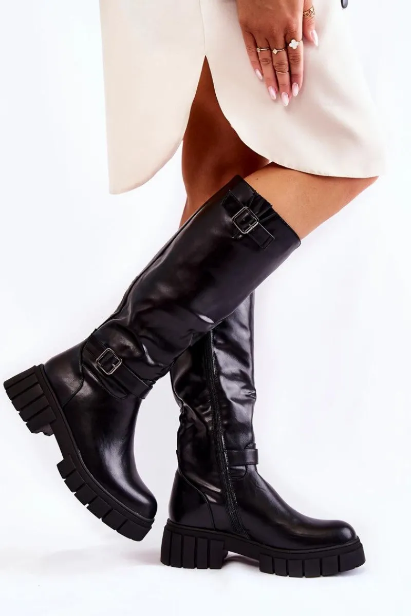 Kozaki Wiosenne|Kozaki Płaskie>Boto Damskie Kozaki Przed Kolano Czarne Mariett