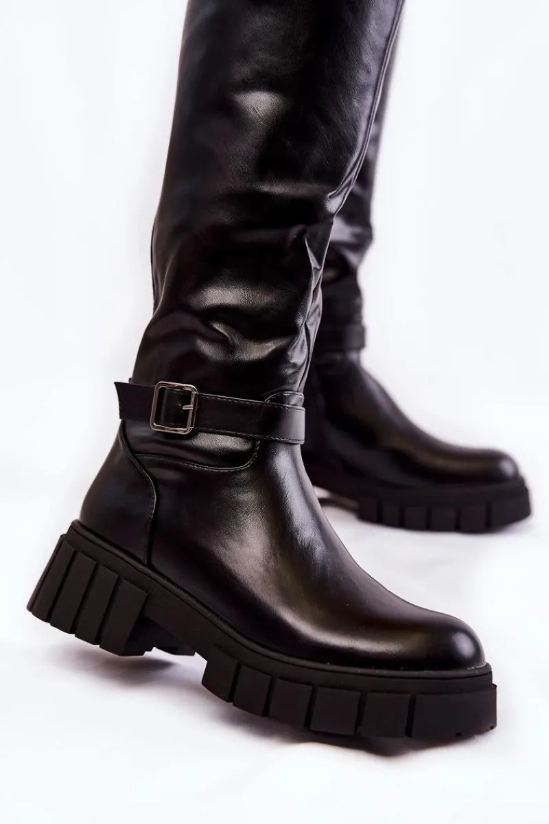 Kozaki Wiosenne|Kozaki Płaskie>Boto Damskie Kozaki Przed Kolano Czarne Mariett