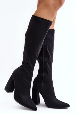 New Damskie Kozaki Przed Kolano Na Słupku Czarne Fatuma Damskie Kozaki Przed Kolano|Kozaki Na Obcasie