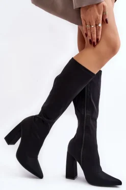 New Damskie Kozaki Przed Kolano Na Słupku Czarne Fatuma Damskie Kozaki Przed Kolano|Kozaki Na Obcasie