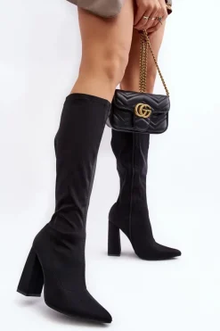 New Damskie Kozaki Przed Kolano Na Słupku Czarne Fatuma Damskie Kozaki Przed Kolano|Kozaki Na Obcasie