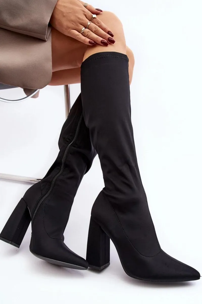 New Damskie Kozaki Przed Kolano Na Słupku Czarne Fatuma Damskie Kozaki Przed Kolano|Kozaki Na Obcasie