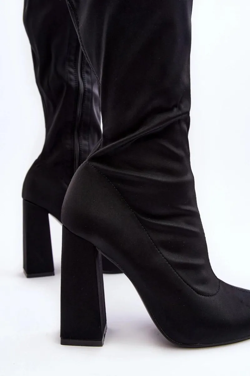 New Damskie Kozaki Przed Kolano Na Słupku Czarne Fatuma Damskie Kozaki Przed Kolano|Kozaki Na Obcasie