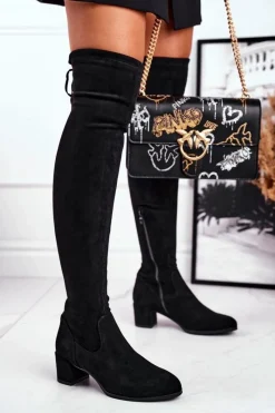 Kozaki Wiosenne|Kozaki Na Obcasie>Buty Sergio Leone Damskie kozaki Sergio Leone lycra czarne KZ281