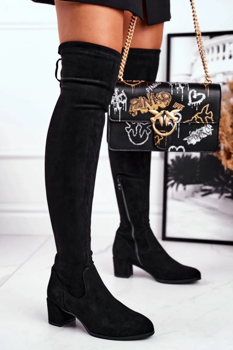 Kozaki Wiosenne|Kozaki Na Obcasie>Buty Sergio Leone Damskie kozaki Sergio Leone lycra czarne KZ281