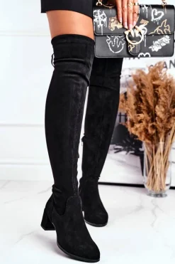 Kozaki Wiosenne|Kozaki Na Obcasie>Buty Sergio Leone Damskie kozaki Sergio Leone lycra czarne KZ281