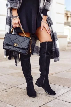 Best Buty Sergio Leone Damskie kozaki Sergio Leone zamszowe ciepłe czarne KZ292