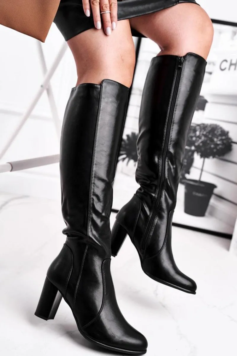 Sale Damskie Kozaki Sergio Leone Czarne KZ275 Damskie Kozaki Na Obcasie