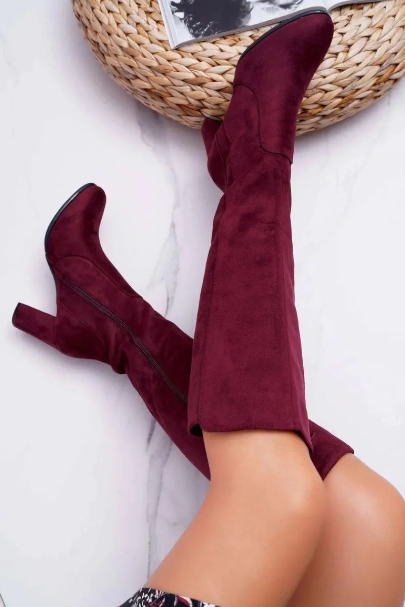 Online Buty Sergio Leone Damskie Kozaki Sergio Leone Zamszowe Bordowe KZ275