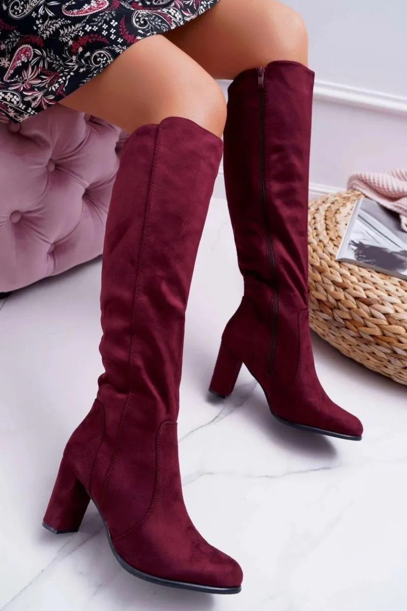 Online Buty Sergio Leone Damskie Kozaki Sergio Leone Zamszowe Bordowe KZ275