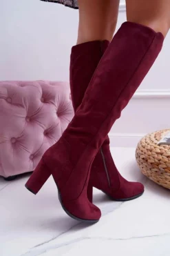 Online Buty Sergio Leone Damskie Kozaki Sergio Leone Zamszowe Bordowe KZ275