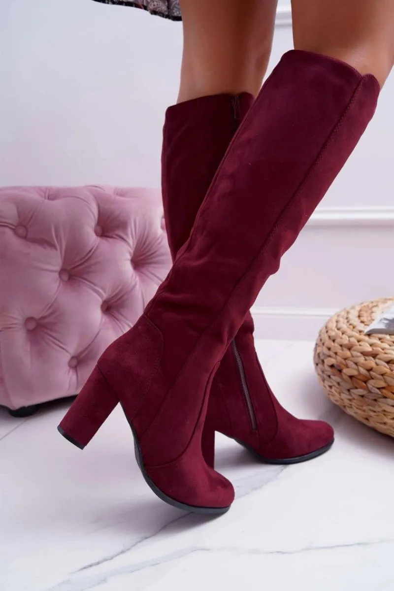 Online Buty Sergio Leone Damskie Kozaki Sergio Leone Zamszowe Bordowe KZ275