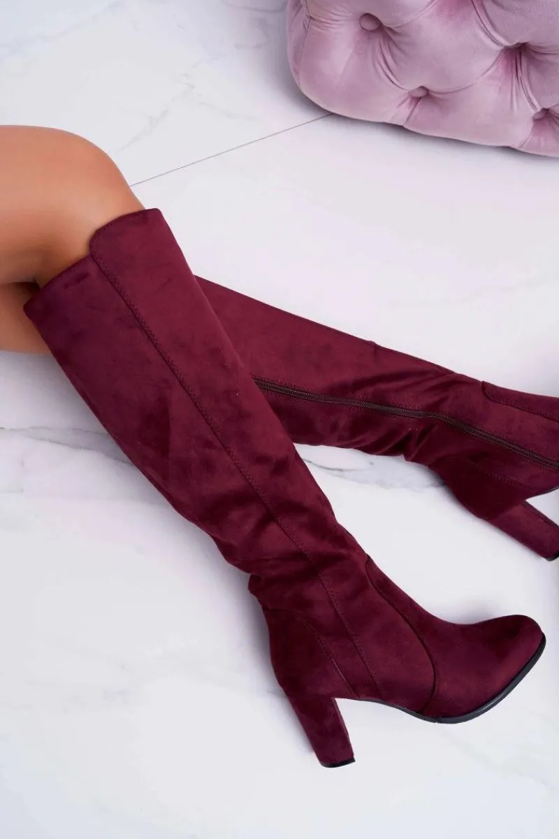 Online Buty Sergio Leone Damskie Kozaki Sergio Leone Zamszowe Bordowe KZ275