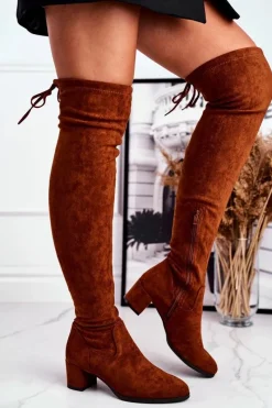Online Buty Sergio Leone Damskie kozaki Sergio Leone lycra camel KZ281