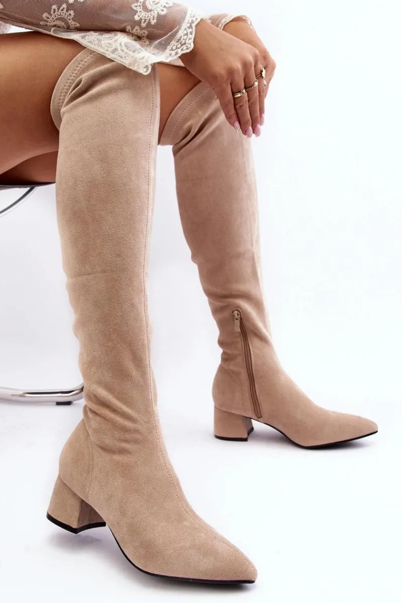 Muszkieterki|Kozaki Za Kolano>Boto Damskie Kozaki Za Kolano Na Niskim Obcasie Jasnobeżowe Maidna