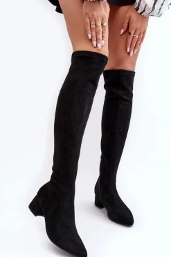 New Boto Damskie Kozaki Za Kolano Na Niskim Obcasie Czarne Maidna