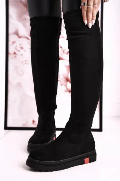 New Damskie Kozaki Za Kolano Zamszowe Czarne Gracelyn Damskie Kozaki Płaskie|Kozaki Zamszowe