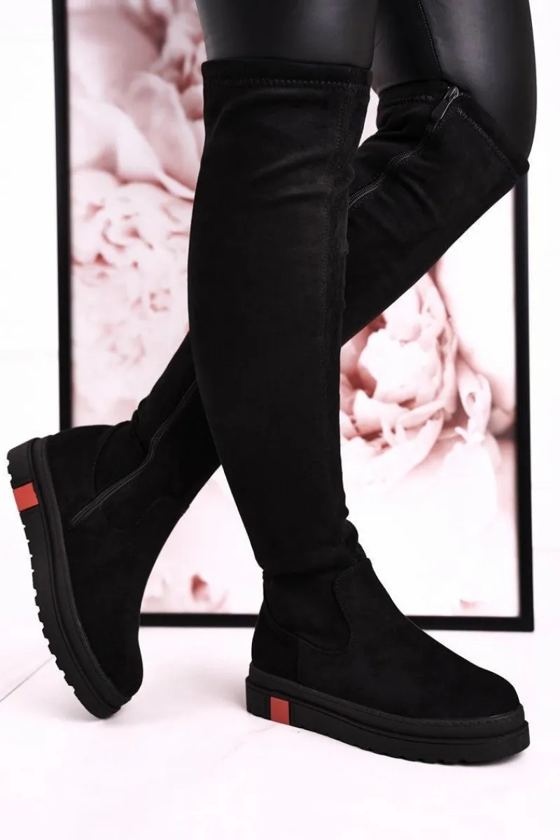 New Damskie Kozaki Za Kolano Zamszowe Czarne Gracelyn Damskie Kozaki Płaskie|Kozaki Zamszowe