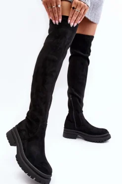 Muszkieterki|Kozaki Za Kolano></noscript>Evento Damskie Kozaki Za Kolano Na Płaskim Obcasie Czarne Silune