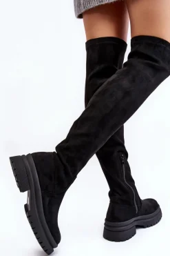 Muszkieterki|Kozaki Za Kolano></noscript>Evento Damskie Kozaki Za Kolano Na Płaskim Obcasie Czarne Silune