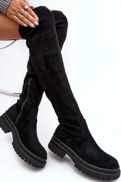 Muszkieterki|Kozaki Za Kolano></noscript>Evento Damskie Kozaki Za Kolano Na Płaskim Obcasie Czarne Silune
