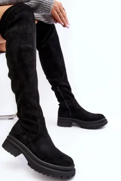 Muszkieterki|Kozaki Za Kolano></noscript>Evento Damskie Kozaki Za Kolano Na Płaskim Obcasie Czarne Silune