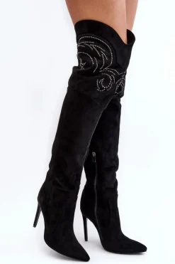 Kozaki Ocieplane|Muszkieterki></noscript>Boto Damskie Kozaki Za Kolano Na Szpilce Czarne Vessy