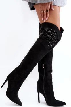 Kozaki Ocieplane|Muszkieterki></noscript>Boto Damskie Kozaki Za Kolano Na Szpilce Czarne Vessy