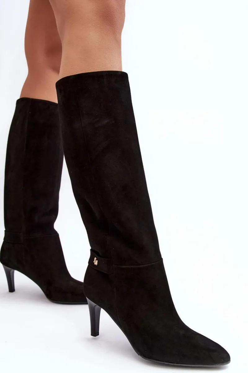 Discount Laura Messi Damskie Kozaki Zamszowe Na Szpilce 2694 Czarne