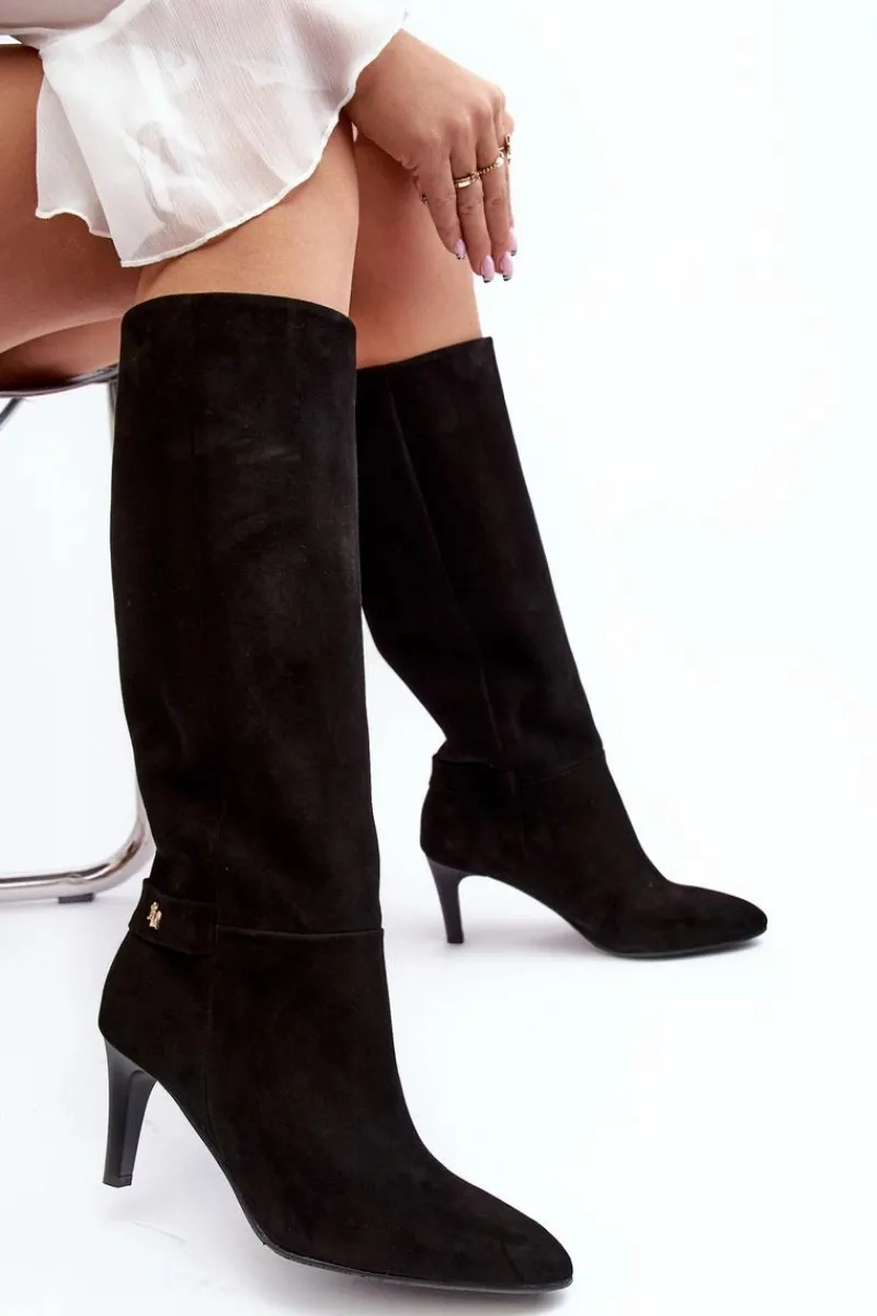 Discount Laura Messi Damskie Kozaki Zamszowe Na Szpilce 2694 Czarne