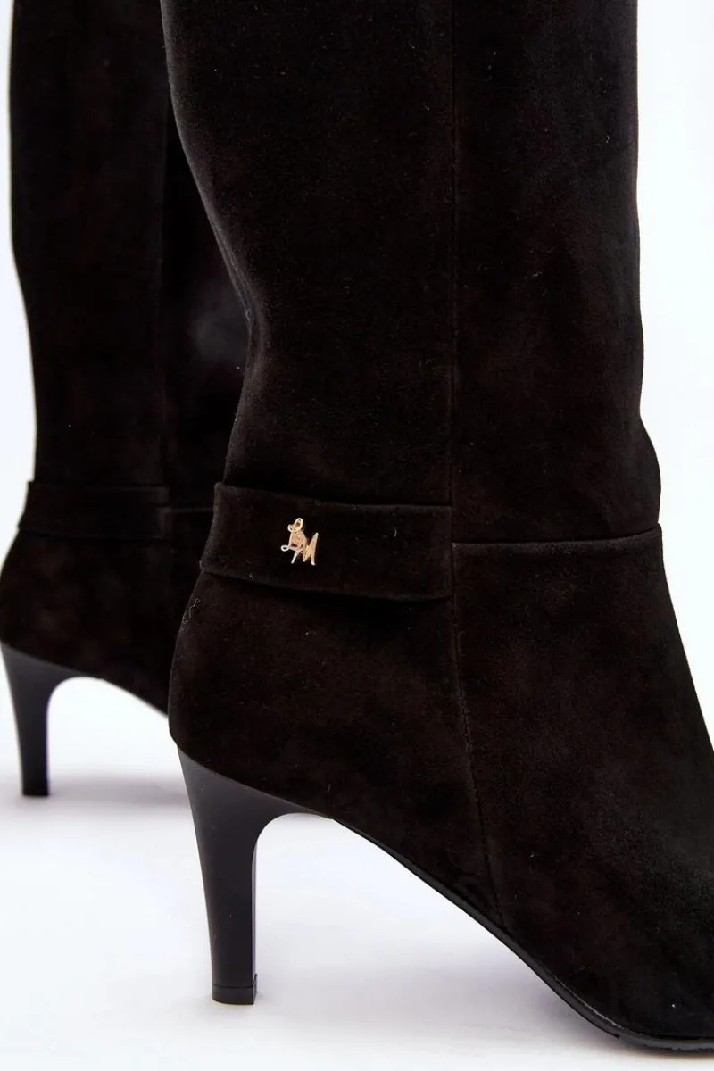 Discount Laura Messi Damskie Kozaki Zamszowe Na Szpilce 2694 Czarne