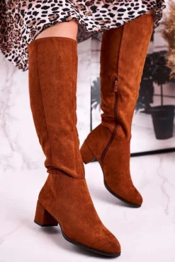 New Damskie kozaki zamszowe Sergio Leone camel KZ273 Damskie Kozaki Na Obcasie|Kozaki Zamszowe