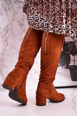 New Damskie kozaki zamszowe Sergio Leone camel KZ273 Damskie Kozaki Na Obcasie|Kozaki Zamszowe