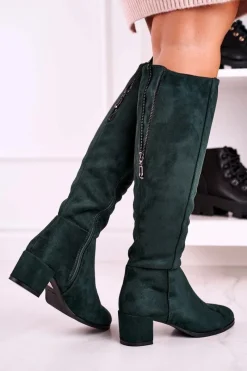 Best Damskie kozaki zamszowe Sergio Leone zielone KZ273 Damskie Kozaki Na Obcasie|Kozaki Zamszowe