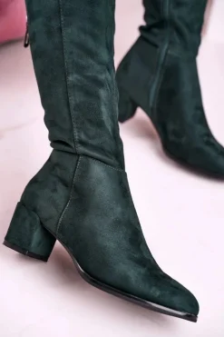 Best Damskie kozaki zamszowe Sergio Leone zielone KZ273 Damskie Kozaki Na Obcasie|Kozaki Zamszowe