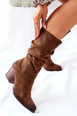 Kozaki Wiosenne|Kozaki Płaskie>Buty damskie Vinceza Damskie Kozaki Zamszowe Vinceza 58597 Brązowe