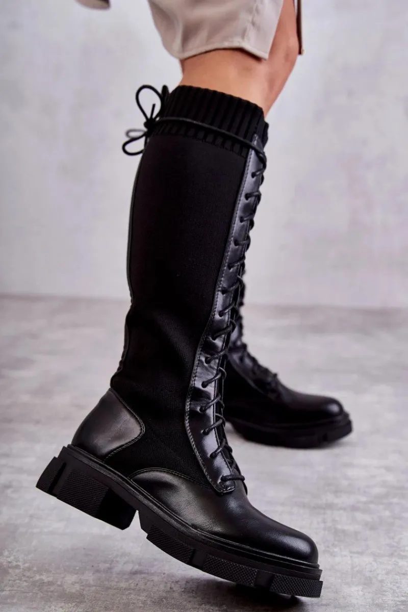 Online Damskie Kozaki Ze Skarpetą Na Płaskim Obcasie Czarne Verano Damskie Kozaki Wiosenne|Kozaki Płaskie