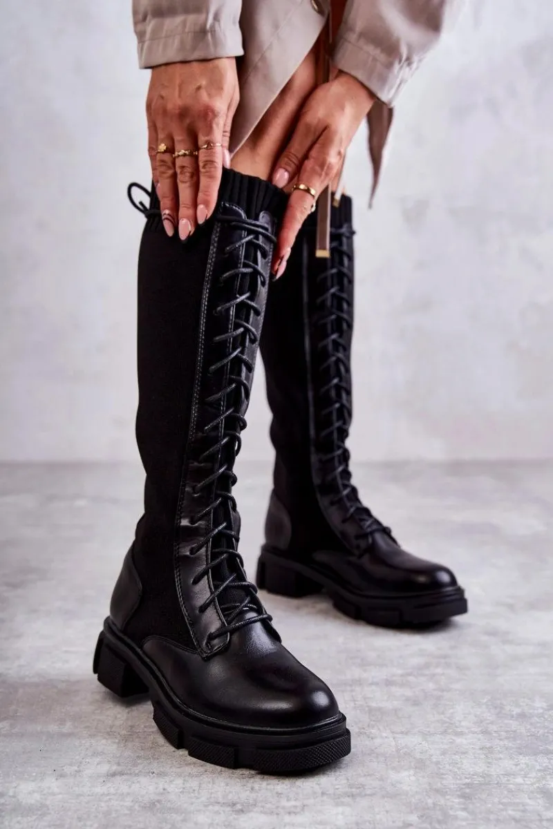 Online Damskie Kozaki Ze Skarpetą Na Płaskim Obcasie Czarne Verano Damskie Kozaki Wiosenne|Kozaki Płaskie