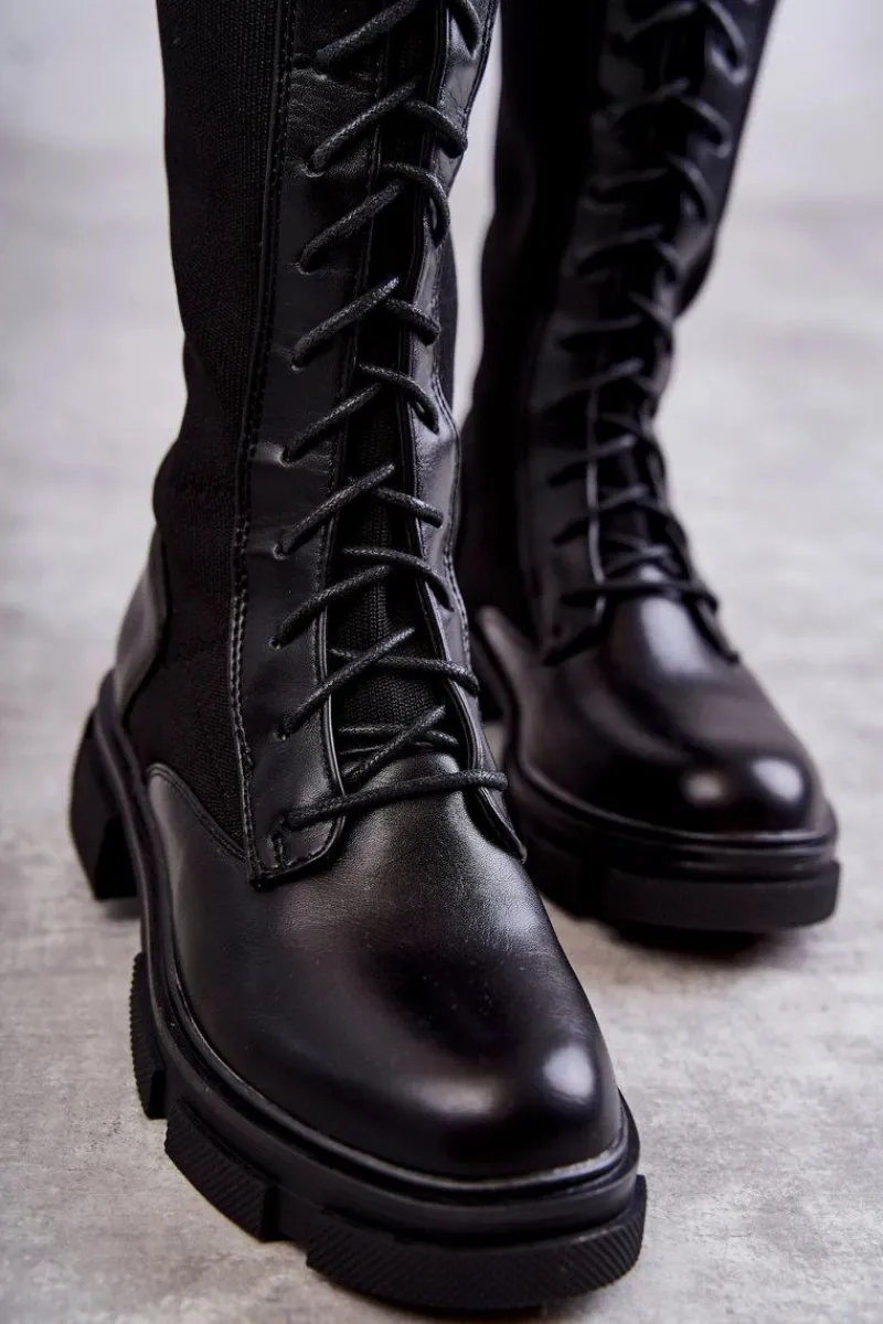 Online Damskie Kozaki Ze Skarpetą Na Płaskim Obcasie Czarne Verano Damskie Kozaki Wiosenne|Kozaki Płaskie