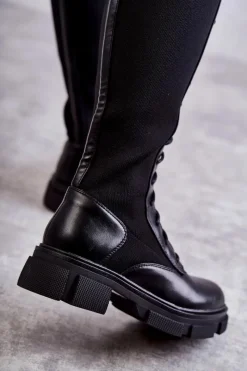 Online Damskie Kozaki Ze Skarpetą Na Płaskim Obcasie Czarne Verano Damskie Kozaki Wiosenne|Kozaki Płaskie