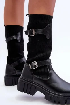 Best Boto Damskie Kozaki Ze Skarpetą Czarne Abroze Czarny