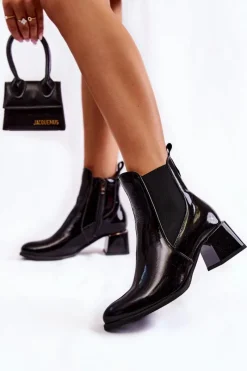 Clearance Damskie Lakierowane Botki Na Obcasie Czarne Lemar Berit Damskie Czarne Botki|Botki Zimowe Damskie