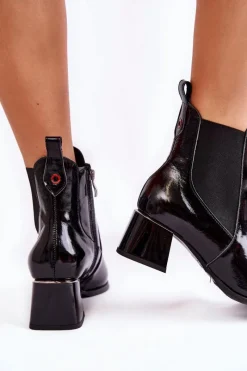 Clearance Damskie Lakierowane Botki Na Obcasie Czarne Lemar Berit Damskie Czarne Botki|Botki Zimowe Damskie