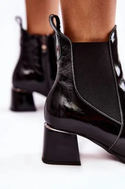 Clearance Damskie Lakierowane Botki Na Obcasie Czarne Lemar Berit Damskie Czarne Botki|Botki Zimowe Damskie