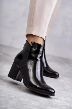 Outlet Damskie Lakierowane Botki Na Suwak La.Fi 260039B-LA Czarne Damskie Botki Na Słupku|Czarne Botki